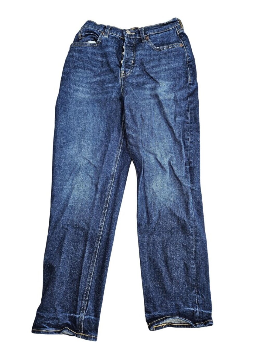 Old Navy Extra High Rise Curvy Sky-Hi Straight Jeans Womens 6 Blue Wash Stretch